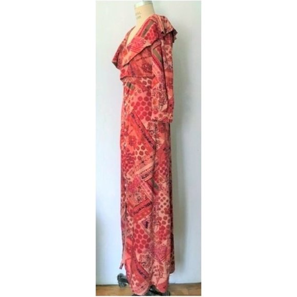 FREE PEOPLE LENNON MAXI DRESS PRIMROSE COMBO CORAL PINK M NWT - Picture 6 of 13